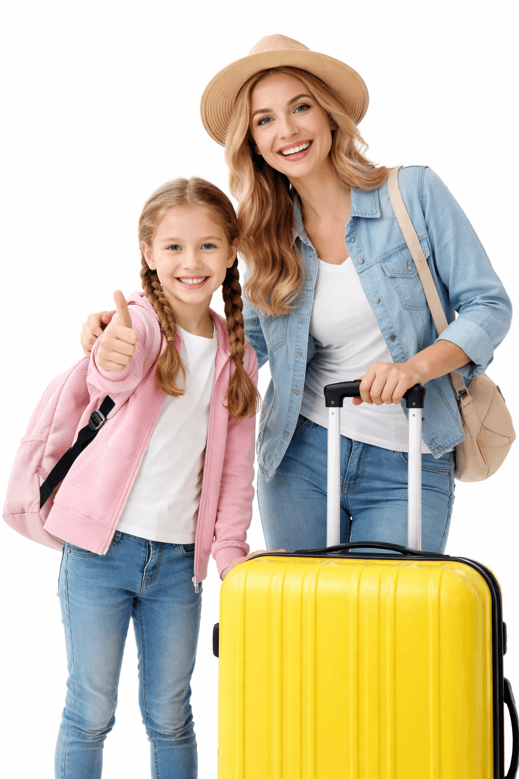 Mutter und Tochter mit Reisekoffer