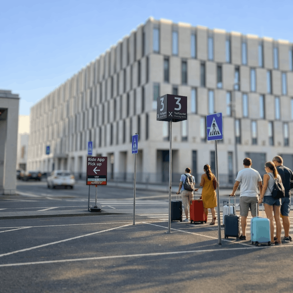 Fußgängerweg zum Meeting Point 3 am BER