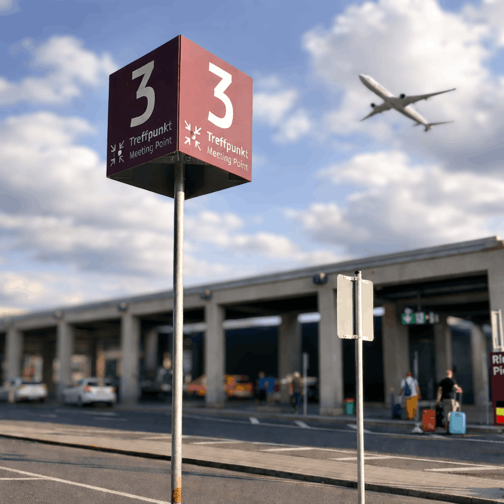 Meeting Point 3 Schild am Flughafen BER